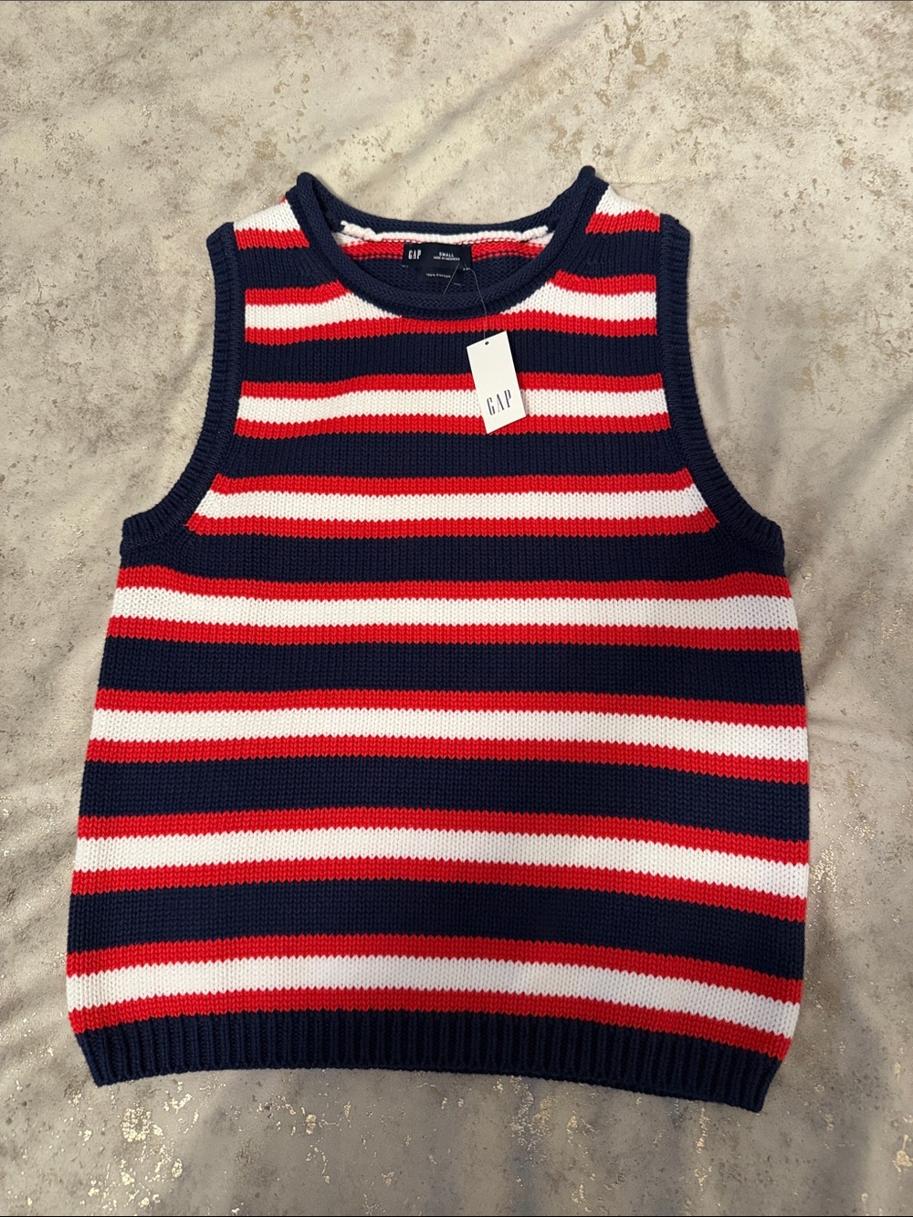 GAP Navy, Red & White Striped Crewneck Sweater Vest